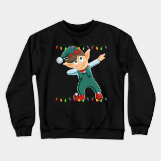 Dabbing Elf Christmas Lights Dab Funny Elves Lover Crewneck Sweatshirt